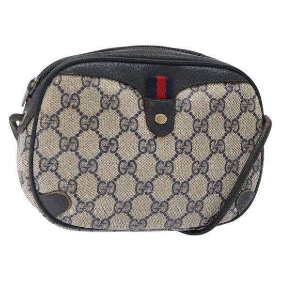 GUCCI GG Supreme Sherry Line Bag Pvc Navy Gold Red 89 02 066 - Picture 1 of 16